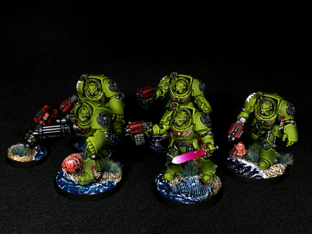 Space Marines Aurora Chapter on water transparent bases