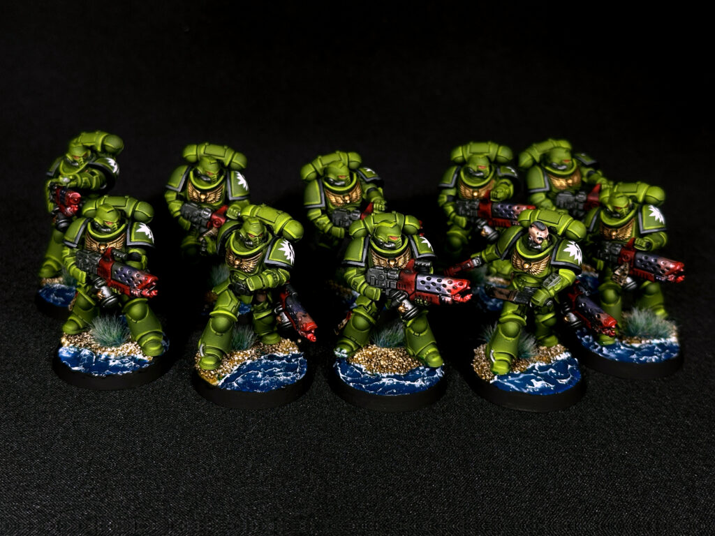 Space Marines Aurora Chapter on water transparent bases